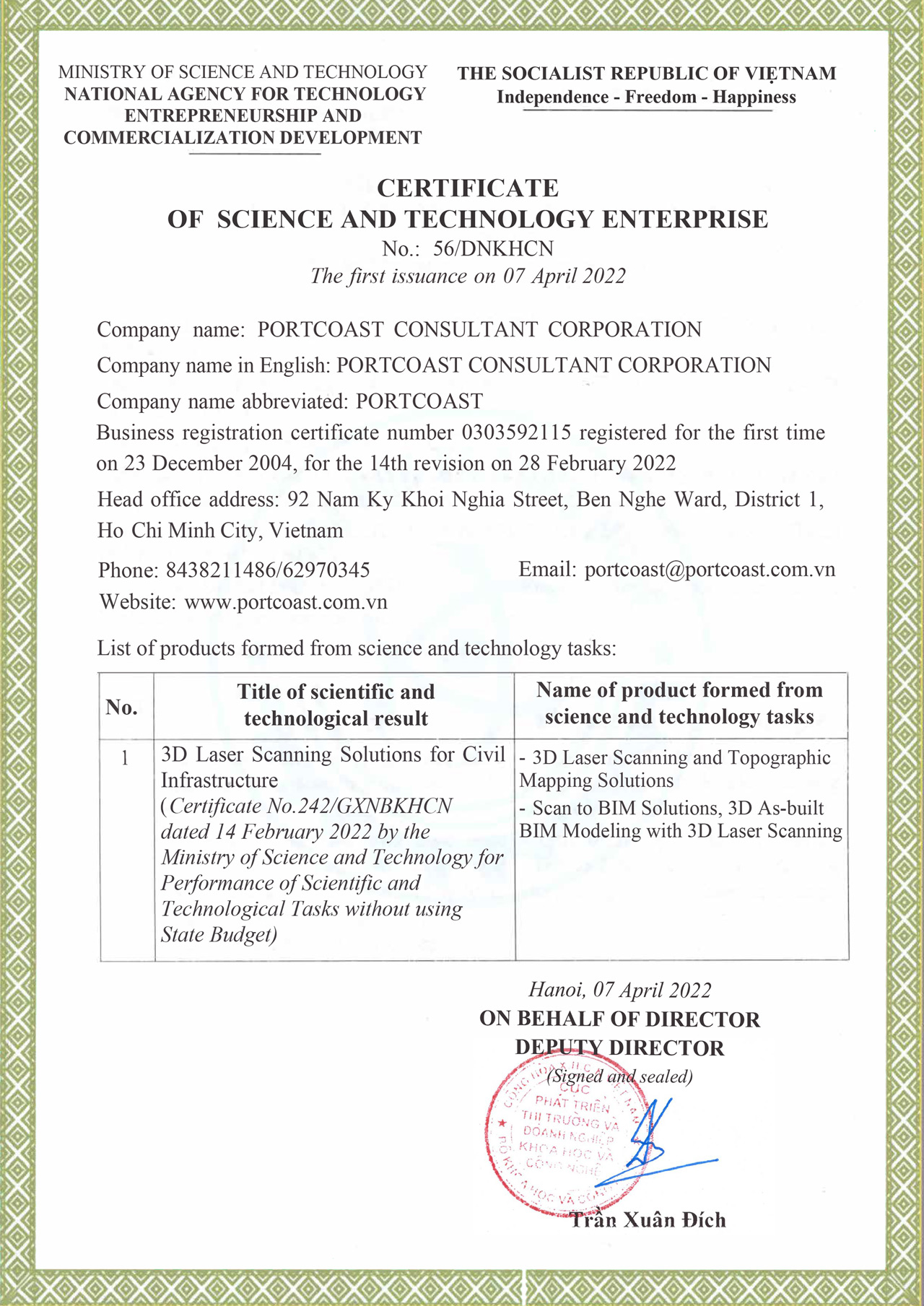 Chứng chỉ - Bằng khen PORTCOAST